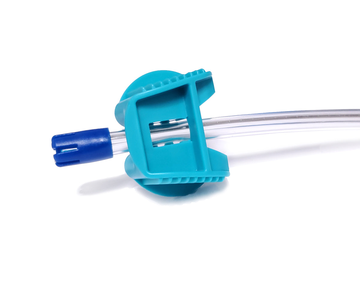 Zoom in on EZ bite block with saliva ejector inserted.