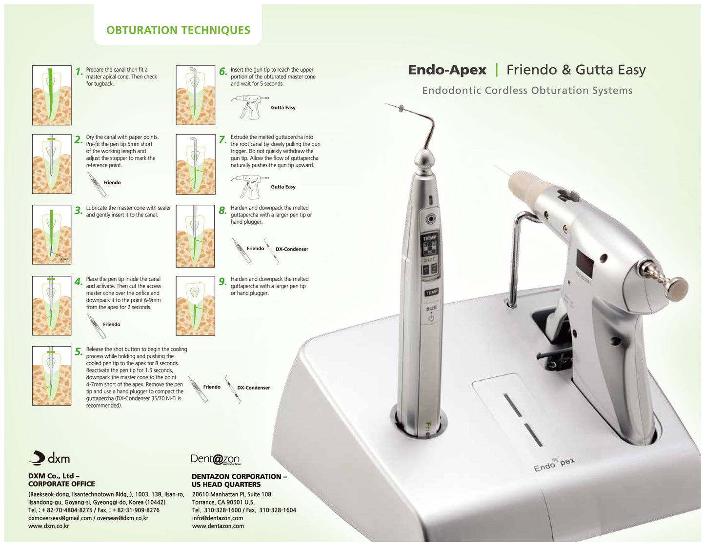 Obturation techniques for the Gutta easy backfill endodontic obturation gun.