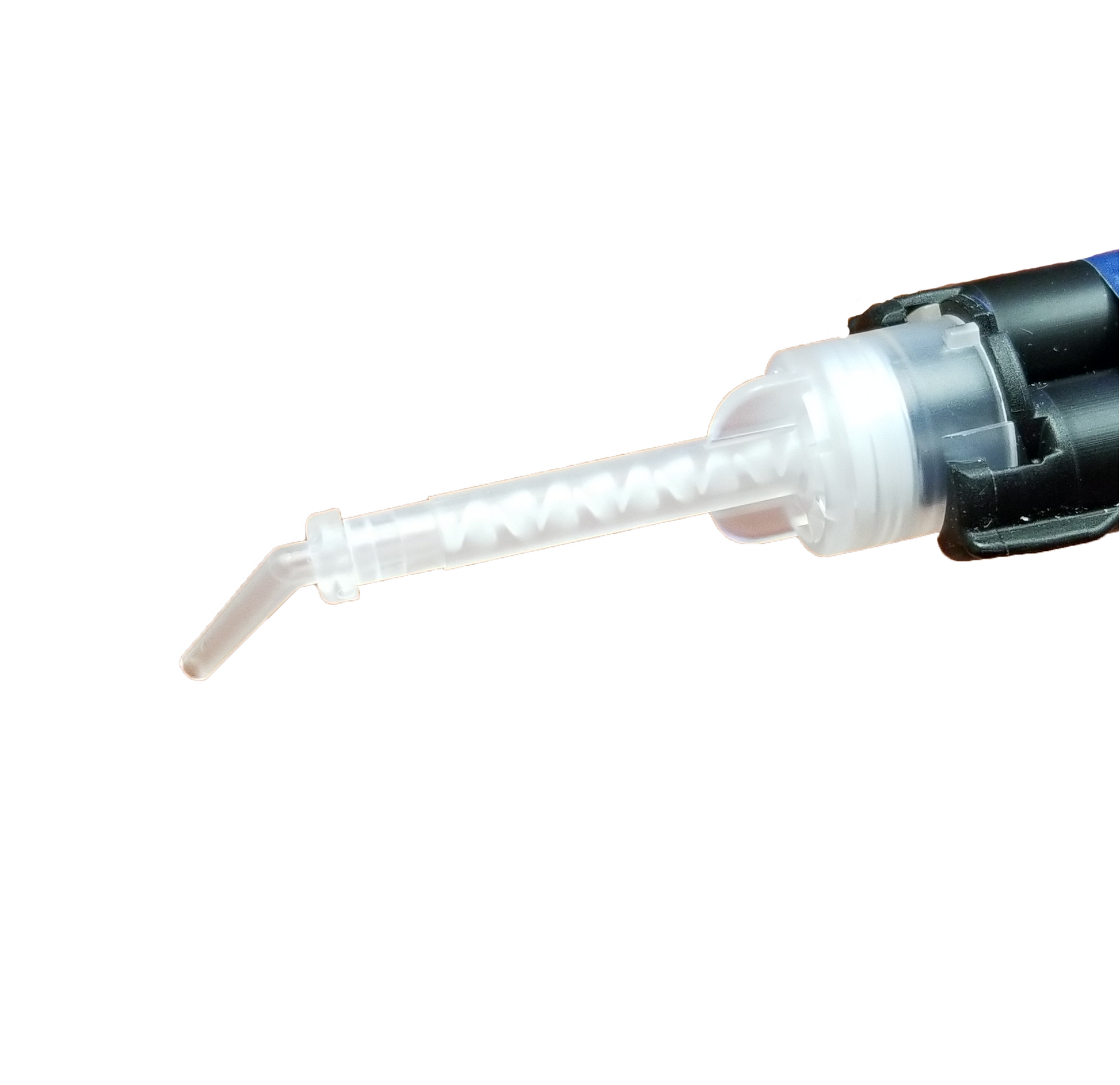 Core buildup intra oral tip attached to DX mixer core buildup mixing tip attached to syringe.